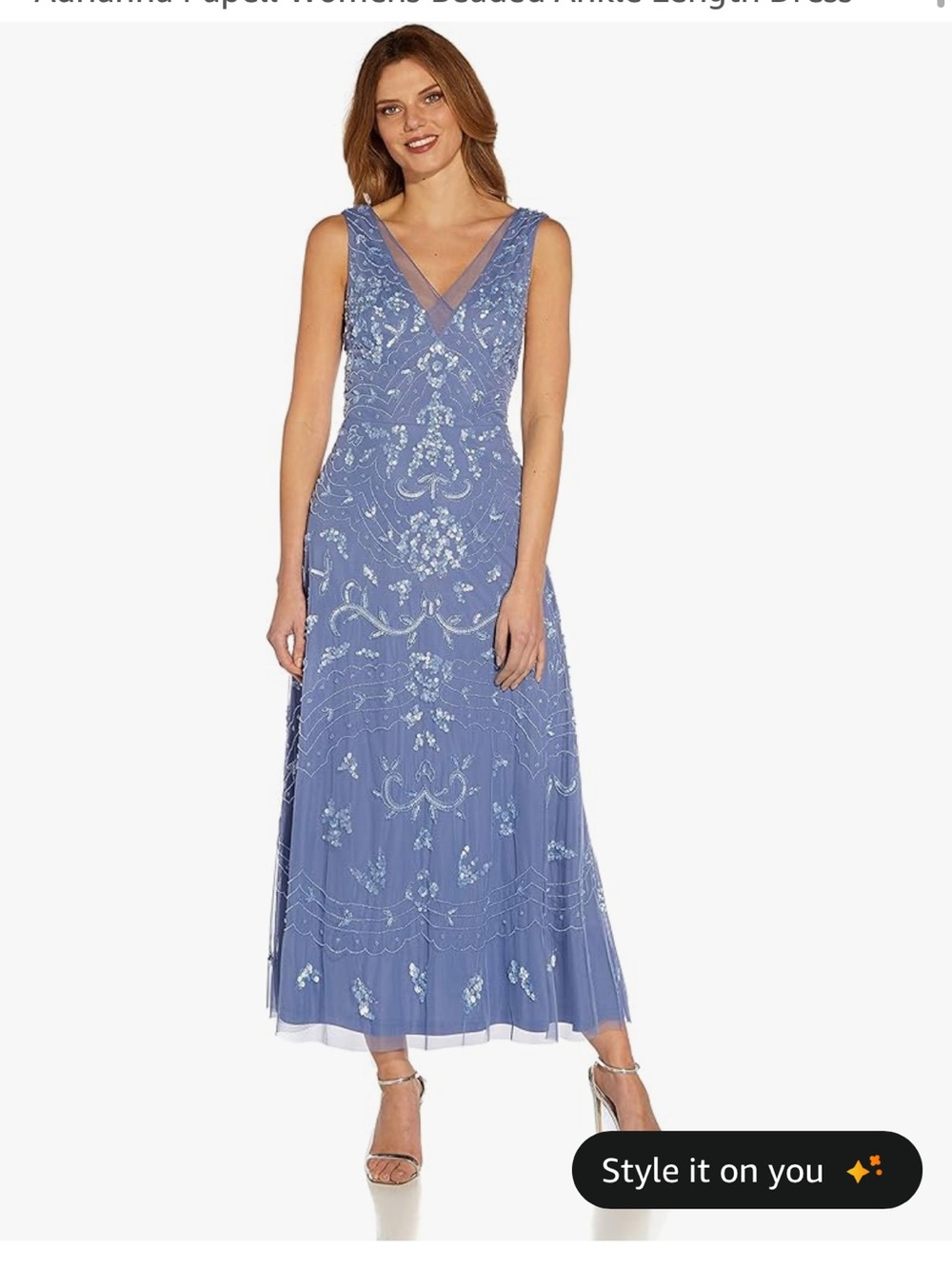 Adrianna Papell Periwinkle Beaded V-Neck Maxi Dress